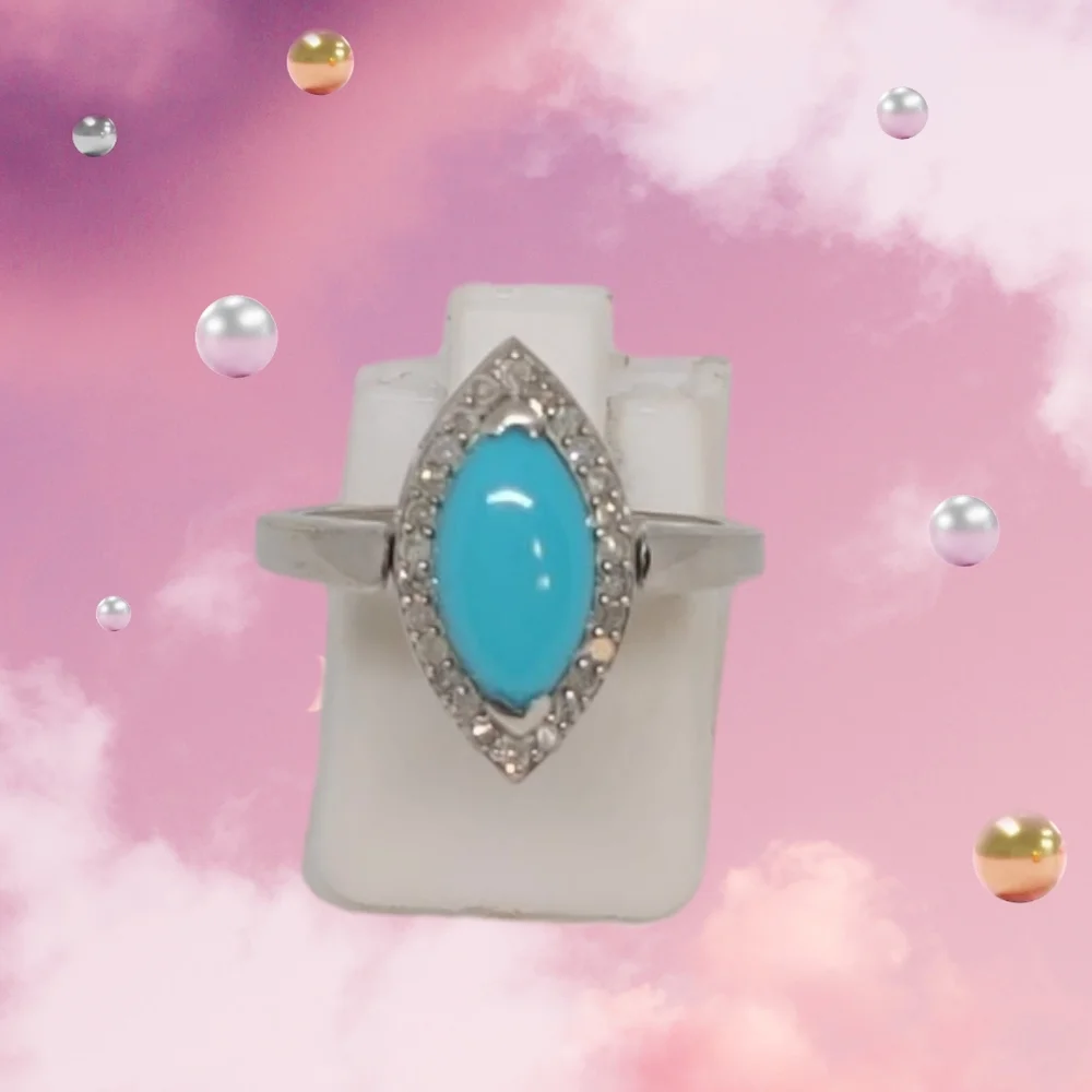 NWT American Natural Arizona Sleeping Beauty Turquoise & Whi Diamond Ring Size 7 - Picture 3 of 13